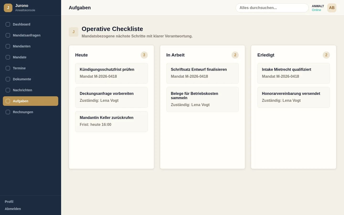 Aufgabenverwaltung in Jurono