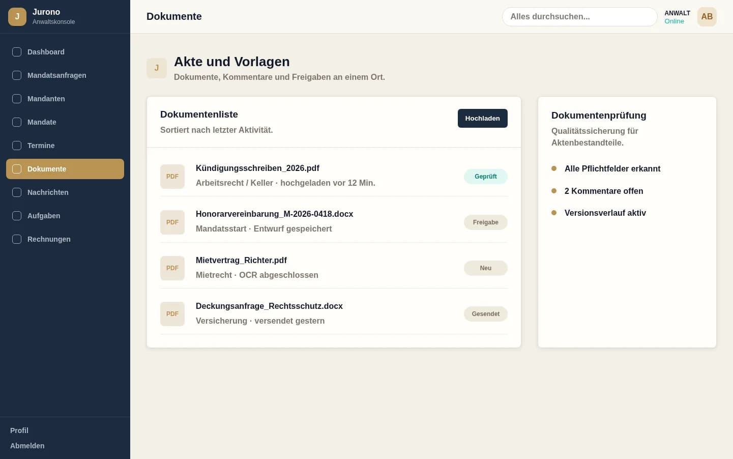 Dokumentenverwaltung in Jurono